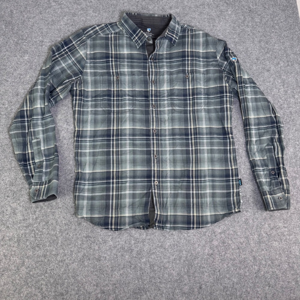 Kuhl Button Up Shirt Mens Medium Green Plaid Excellent Long Sleeve Flannel